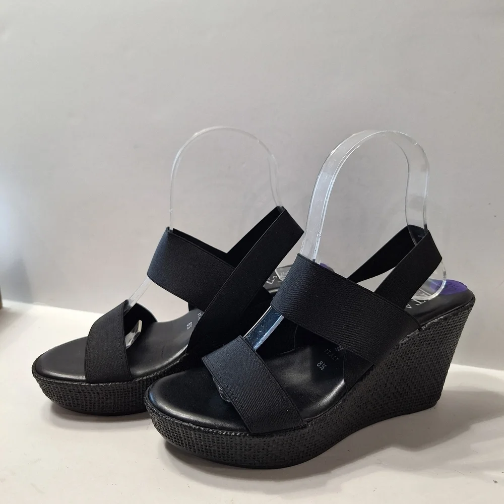 Italian Shoemakers Black Elastic Strap Wedge Sandals